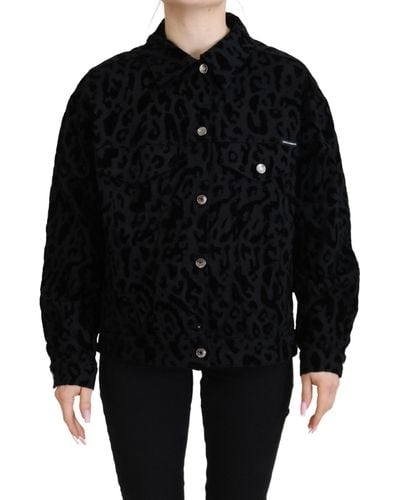 Dolce & Gabbana Leopard Pattern Denim Jacket With Button Closure Cotton - Black