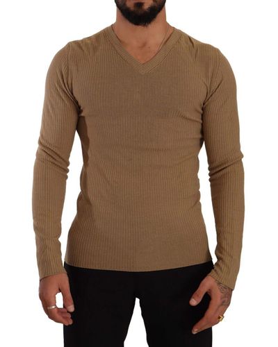 Ermanno Scervino Brown Wool Knit V-neckpullover Sweater