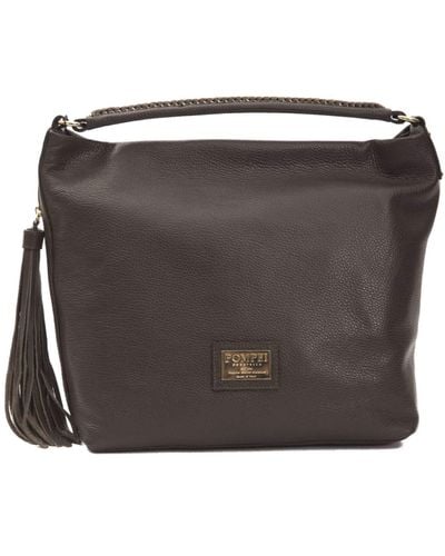 Pompei Donatella Brown Leather Shoulder Bag - Black