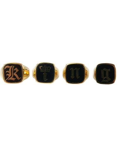 Dolce & Gabbana Brass King Enamel Set Of 4 Ring - Black