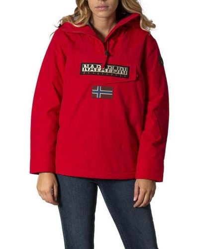 Napapijri Long Sleeve Hooded Printed Jacket - Red