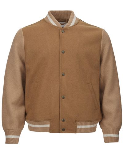 Gran Sasso Wool Beige University Style Bomber Jacket - Brown