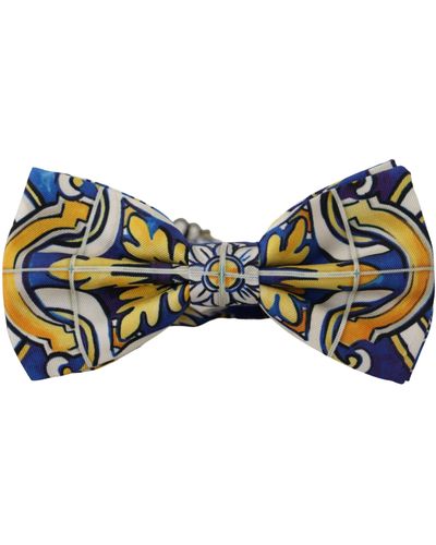 Dolce & Gabbana Majolica Print Adjustable Papillon Bow Tie - Black