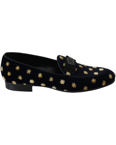 Dolce & Gabbana Elegant Velvet Crown Embroidery Loafers - Black
