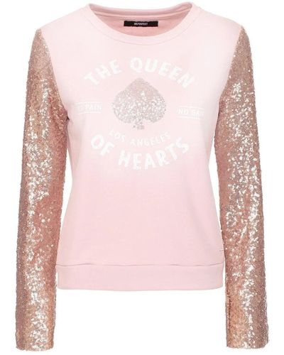 Imperfect Crew Neck Long Sleeve Sweater - Pink