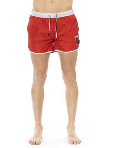 Bikkembergs Vibrant Swim Shorts With Front Print - Red