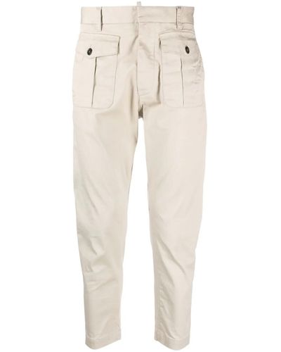DSquared² Mid-rise Cotton Tapered Trousers - 50 Ecru' - Natural