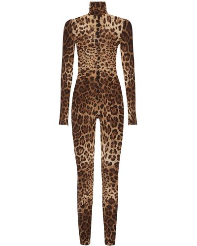 Dolce & Gabbana Leopard Print Silk Chiffon Jumpsuit - Brown