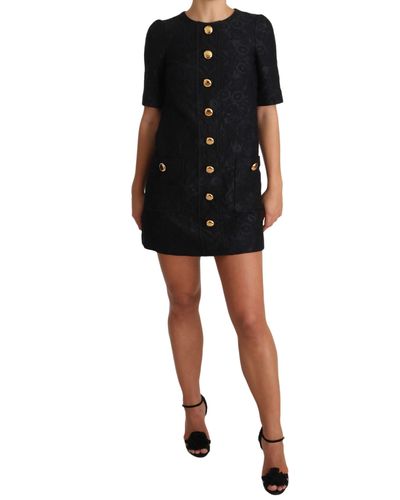 Dolce & Gabbana Button Embellished Jacquard Mini Dress - Black