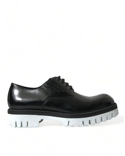Dolce & Gabbana Black White Leather Lace Up Derby Dress Shoes