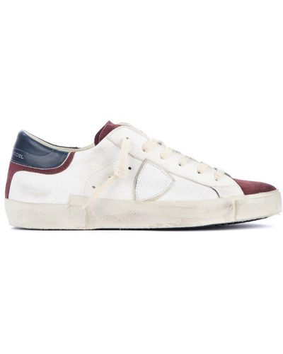 Philippe Model Elegant Leather Trainers With Suede Accents - White