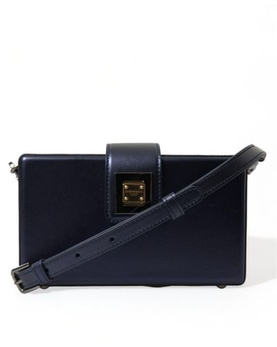 Dolce & Gabbana Elegant Dark Lambskin Leather Box Bag - Blue