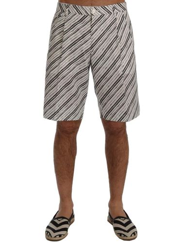 Dolce & Gabbana White Black Striped Casual Shorts - Multicolor