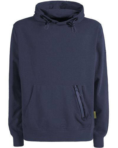 Yes-Zee Blue Cotton Blend Hooded Sweatshirt With Front Pocket