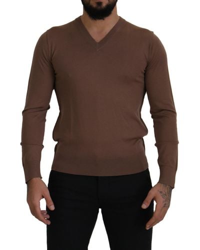 Dolce & Gabbana Brown Woolv-neck Pullover Jumper