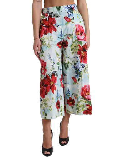 Dolce & Gabbana Multicolour Floral High Waist Wide Leg Trousers