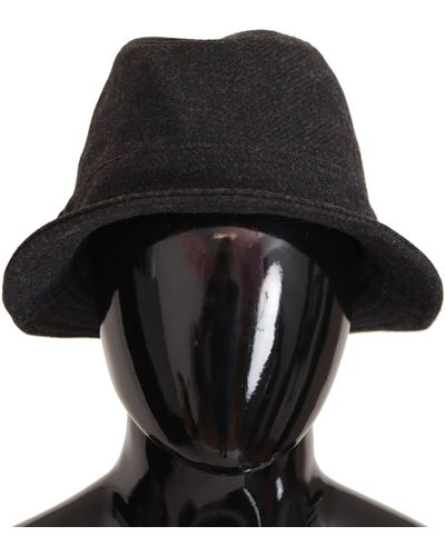 Dolce & Gabbana Grey Virgin Wool Logo Fedora Trilby Cappello Hat - Black