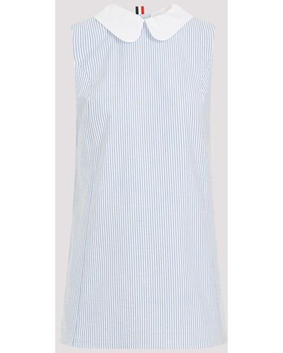 Thom Browne Blue Boxpleat Cotton Babydoll Dress - White
