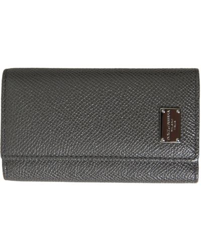 Dolce & Gabbana Leather Folding Key Holder Case Logo Plaque Keychain - Grey