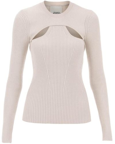 Isabel Marant 'zana' Cut-out Sweater In Ribbed Knit - Natural