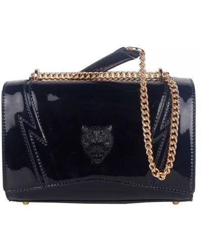 Philipp Plein Logo Chain Shoulder Bag With Magnetic Opening And Patent Leather Effect - Blue