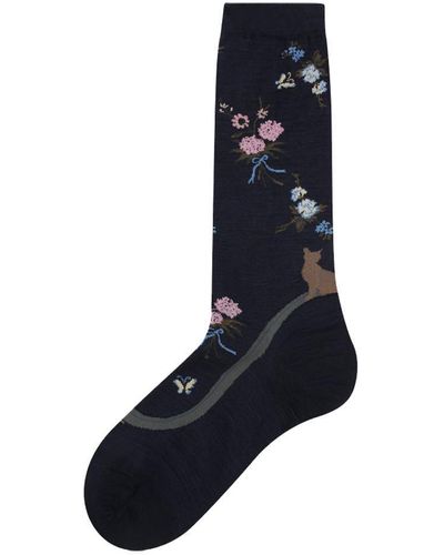 Antipast Flower Embroired Socks - Blue