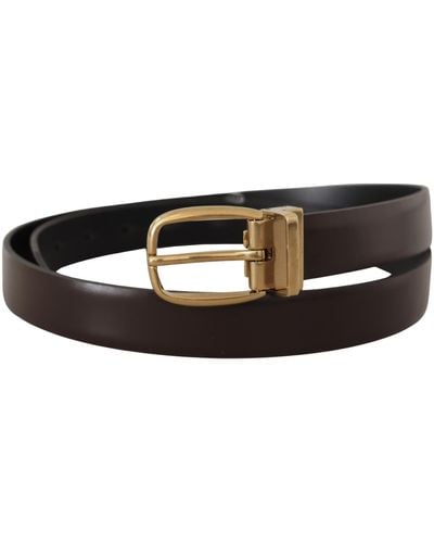 Dolce & Gabbana Brown Calf Leather Gold Tone Metal Buckle Belt - Black