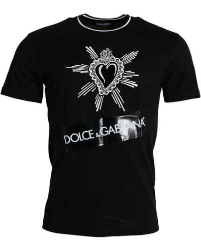 Dolce & Gabbana Sacred Heart Cotton Crew Neck T-Shirt - Black