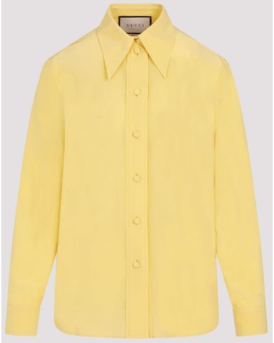 Gucci Yellow Iris Silk Crepe De Chine Shirt