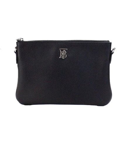 Burberry Peyton Monogram Leather Pouch Crossbody Bag Purse - Black
