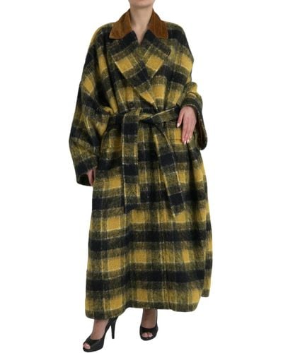 Dolce & Gabbana Chic Chequered Long Trench Coat - Green