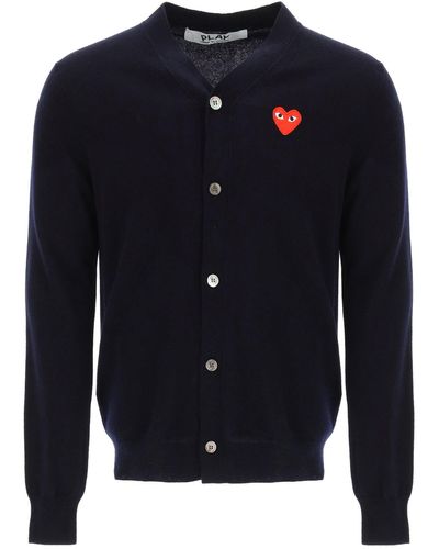 COMME DES GARÇONS PLAY Wool Cardigan With Heart Patch - Blue