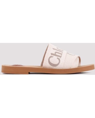 Chloé Washed Blue Woody Flat Mules - Pink