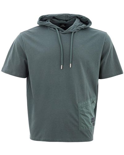 Armani Exchange Half Sleeves Shirt With Hood - Blue