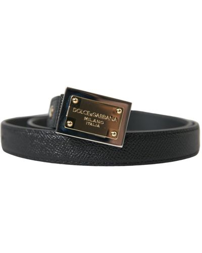 Dolce & Gabbana Black Leather Gold Square Metal Buckle Belt
