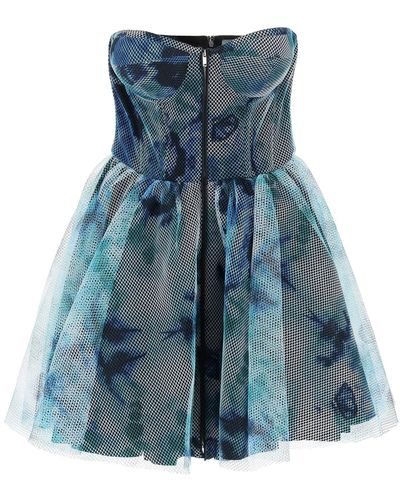 19:13 Dresscode Printed Tulle Short Dress - Blue