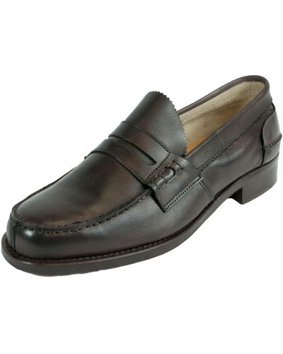 Saxone Of Scotland Dark Brown Leather Mens Loafers Shoes