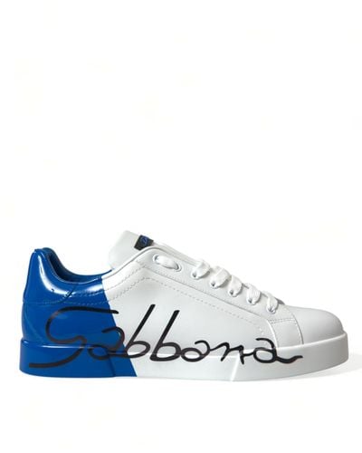 Dolce & Gabbana White Blue Leather Low Top Sneakers Shoes - Multicolor