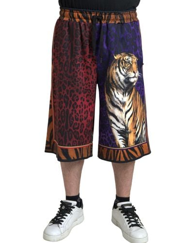 Dolce & Gabbana Multicolor Tiger Printbermuda Shorts - Blue