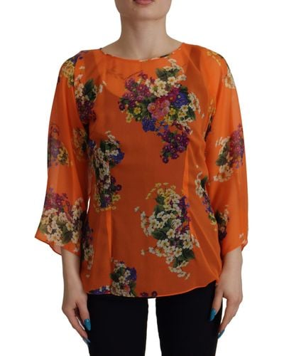Dolce & Gabbana Floral Print Long Sleeve Blouse - Orange