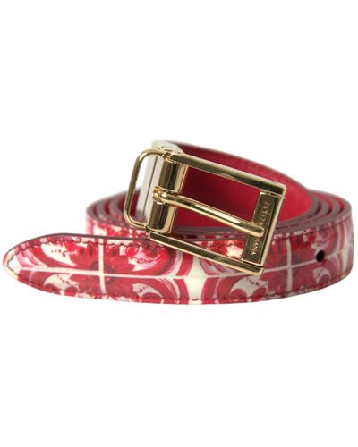 Dolce & Gabbana Red Sicily Leather Gold Metal Buckle Belt