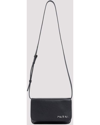 Marni Black Calf Leather Shoulder Bag - White