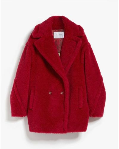 Max Mara Fris Teddy Bear Icon Coat Short In Alpaca And Wool - Red