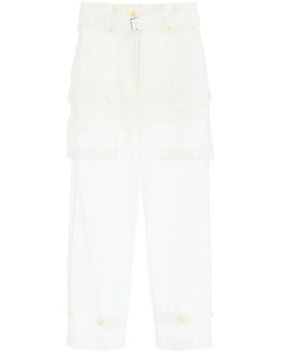 Sacai Monogram Lace Cargo Pants - White