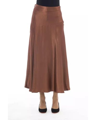 Alpha Studio Elegant Satin Skirt In Chic - Brown