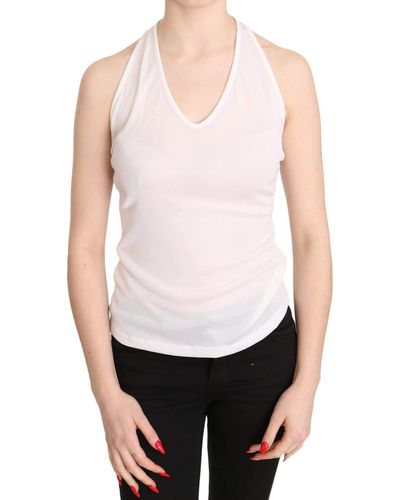 Gianfranco Ferré Halter Cotton Sleeveless Casual Top White Tsh3418