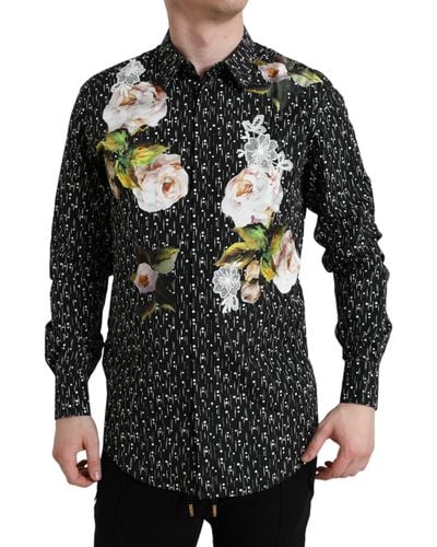Dolce & Gabbana Floral Formal Dress Shirt - Black