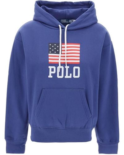 Polo Ralph Lauren Hooded Sweatshirt With Flag Print - Blue