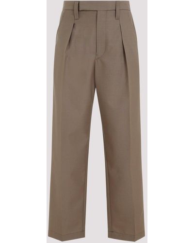 Lemaire Taupe Melange One Pleat Cotton Trousers - Brown