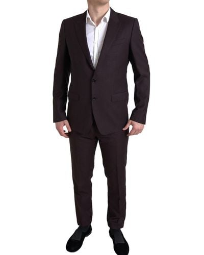 Dolce & Gabbana Maroon 2 Piece Single Breasted Martini Suit - Black